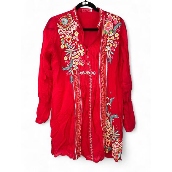 Johnny Was | S | Tunic Top Embroidered Mini Dress Red Floral - Picture 2 of 10